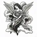 angels and clouds tattoo design idea