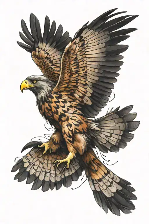 flying hawk with blade wings tattoo design idea