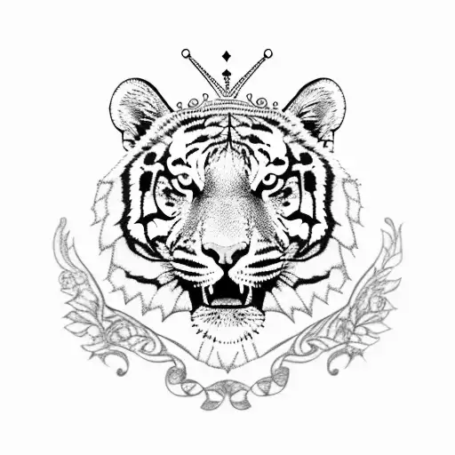 A tiger with a crown made of elements from Venezuela and Spain, showcasing its strength and power tattoo design idea