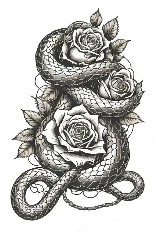 snake wrapped with a rose and barbed wire tattoo design idea