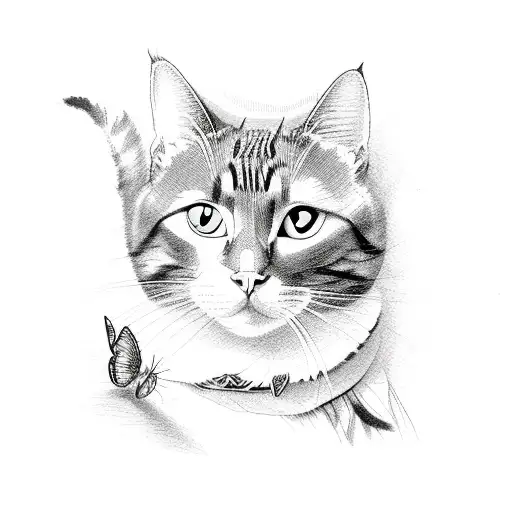 cat and butterfly tattoo design idea
