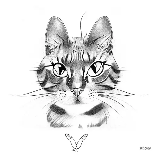 cat playing with butterfly tattoo design idea