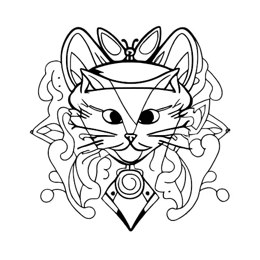 cat playing with butterfly tattoo design idea