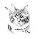 cat and butterfly tattoo design idea