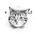 cat playing with butterfly tattoo design idea