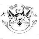cat playing with butterfly tattoo design idea