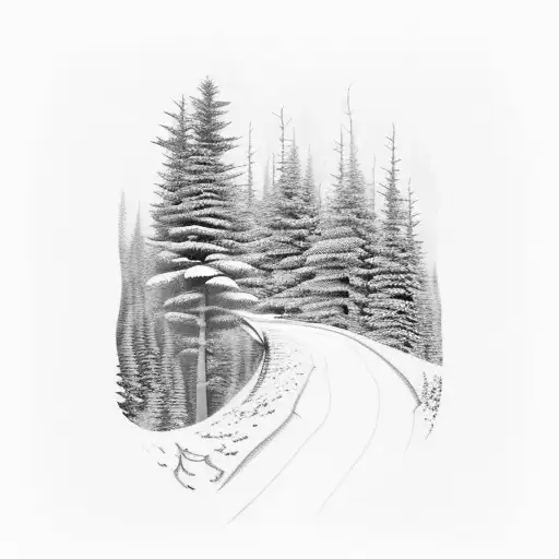 A hiking trail winding through a forest of pine trees tattoo design idea