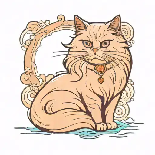 persian cat and water tattoo design idea