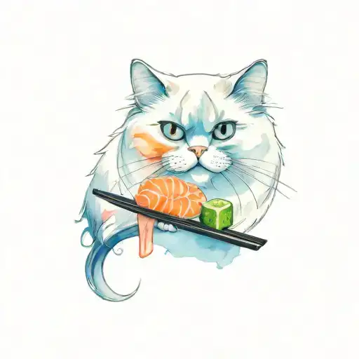 persian cat and sushi tattoo design idea
