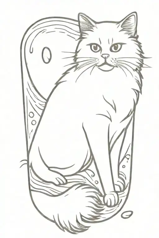 persian cat playing in water tattoo design idea