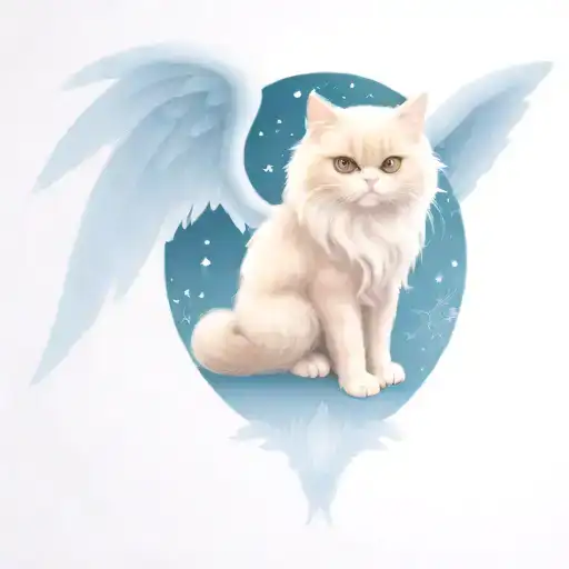 persian cat with angel wings tattoo design idea