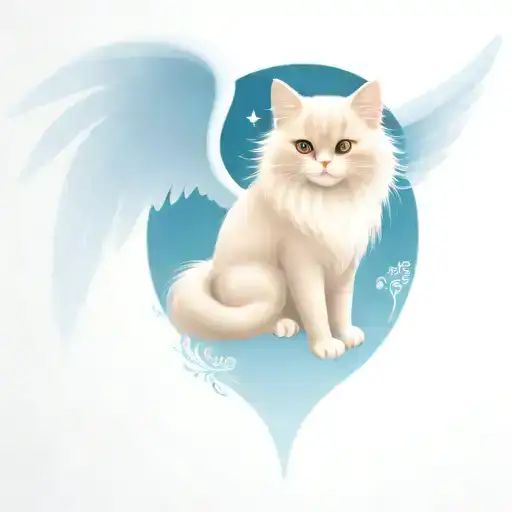 persian cat with angel wings tattoo design idea