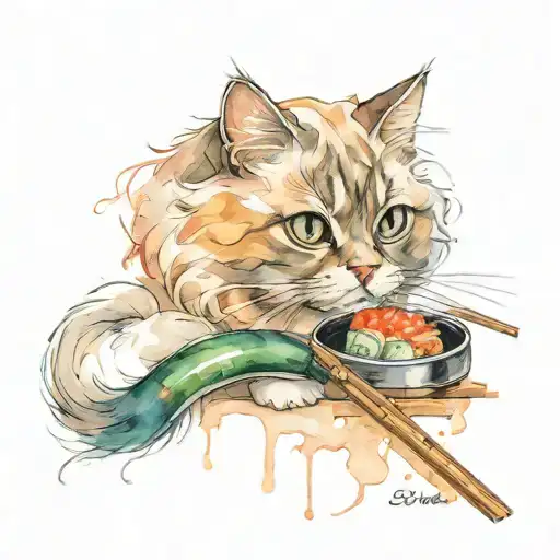 persian cat and sushi tattoo design idea