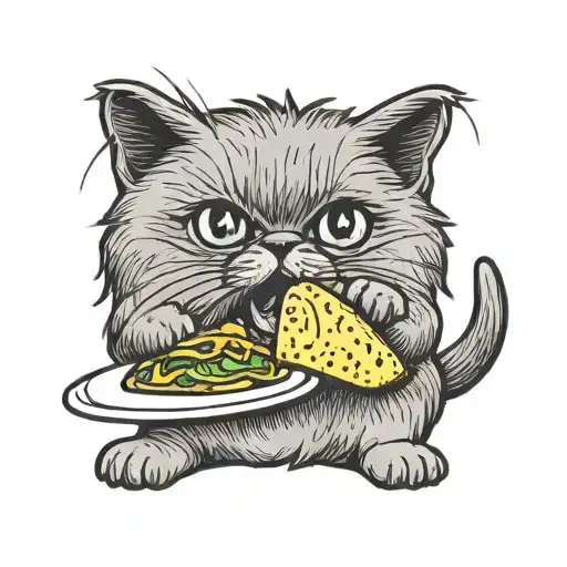persian cat eating a taco tattoo design idea