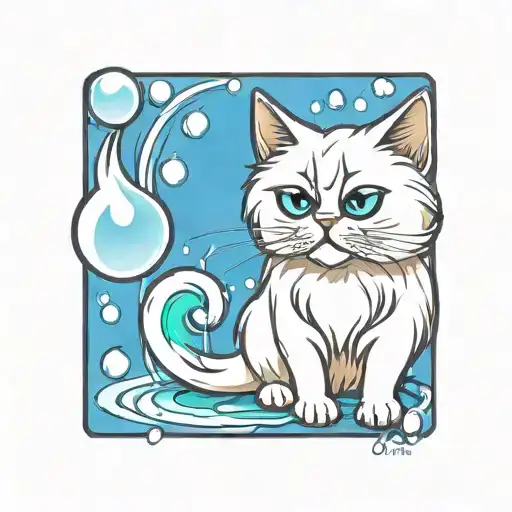 persian cat and drops of water tattoo design idea
