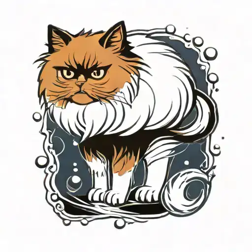 persian cat and drops of water tattoo design idea