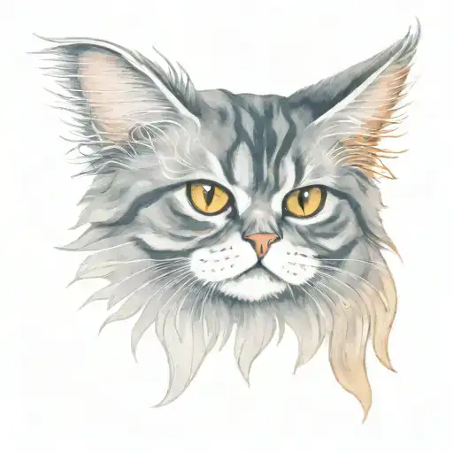 grey tabby persian cat with copper eyes  with angel wings tattoo design idea