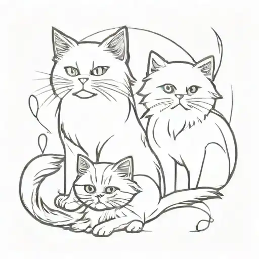 A minimalist tattoo design of a persian cat and a Yorkshire terrier playing video games together tattoo design idea