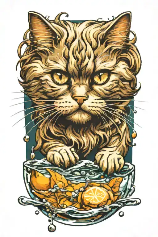 persian cat playing in water tattoo design idea