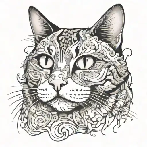 flat face cat tattoo design idea