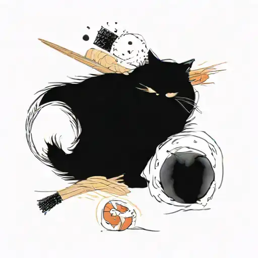 persian cat and sushi tattoo design idea