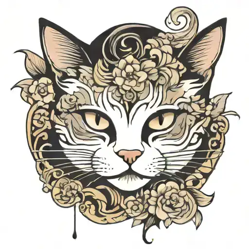 squished face cat tattoo design idea