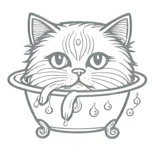 persian cat and bath tub tattoo design idea
