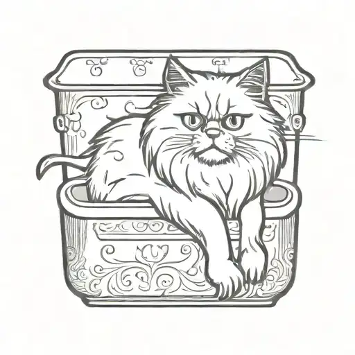 persian cat and bath tub tattoo design idea