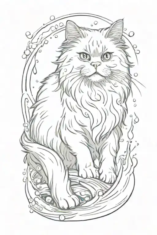 persian cat playing in water tattoo design idea