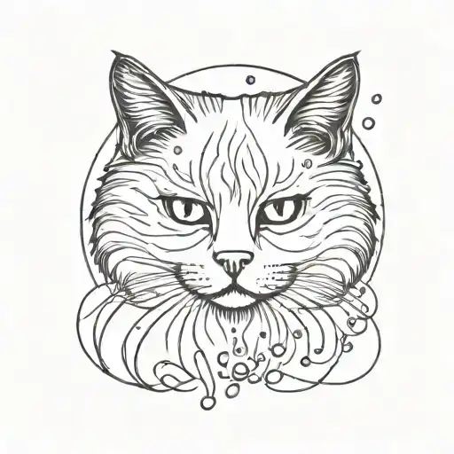 persian cat and drops of water tattoo design idea