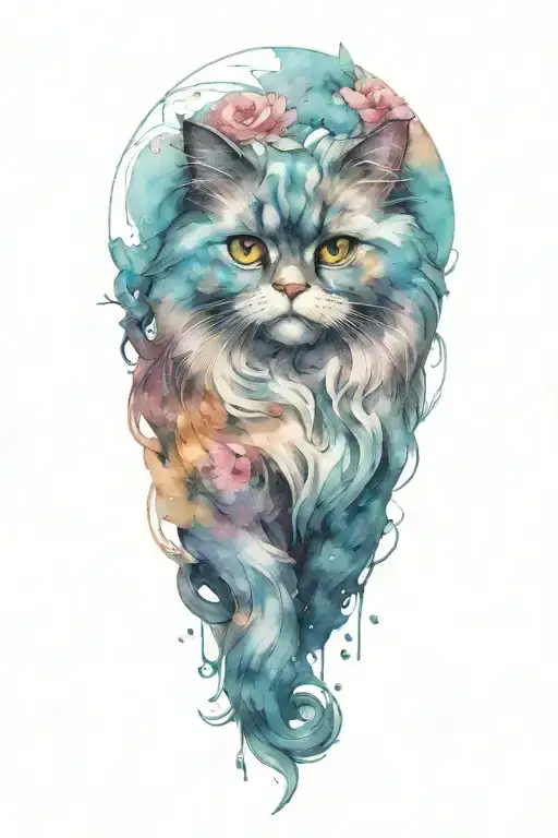 persian cat and water tattoo design idea