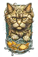 persian cat playing in water tattoo design idea