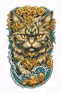 persian cat playing in water tattoo design idea