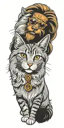 long haired grey tabby flat faced cat with copper eyes and a Yorkshire terrier tattoo design idea