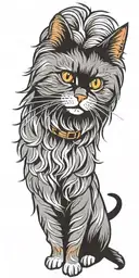 long haired grey tabby flat faced cat with copper eyes and a Yorkshire terrier tattoo design idea