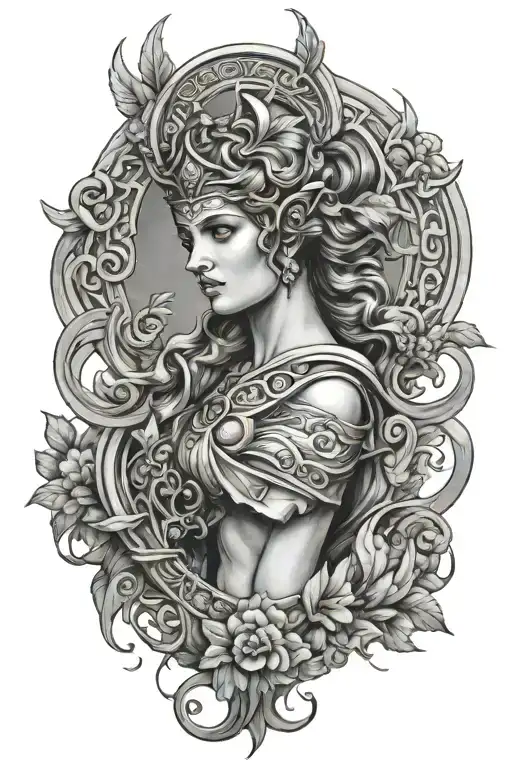 Greek goddess revenge theme tattoo design idea