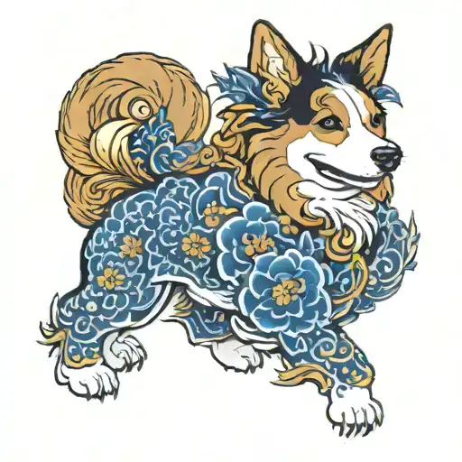 corgi as a foo dog tattoo design idea