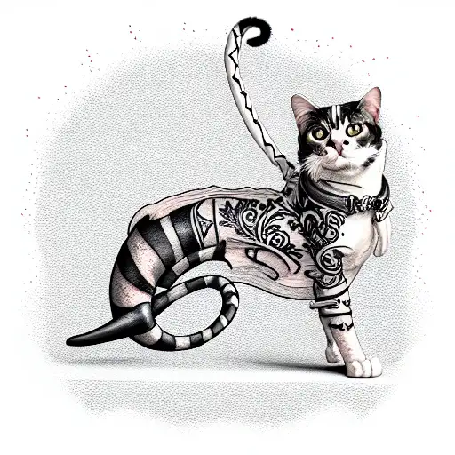 a full-length pirate cat with one leg tattoo design idea