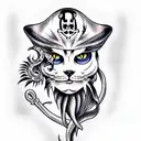 a full-length pirate cat tattoo design idea