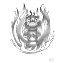 camp fire with fingers crossed in flames tattoo design idea