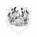 camp fire with fingers crossed in flames tattoo design idea