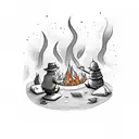 camp fire with fingers crossed in flames tattoo design idea