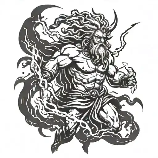 A modern interpretation of Zeus wielding a lightning bolt tattoo design idea