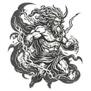 A modern interpretation of Zeus wielding a lightning bolt tattoo design idea