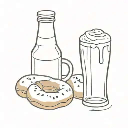 bottle of beer and a bagel leaning against eachother  tattoo design idea