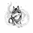 Magical wolf in a library tattoo design idea