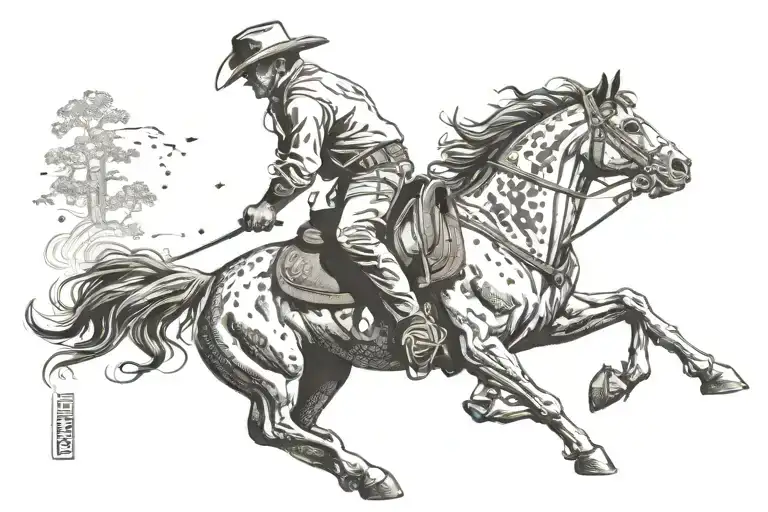 Cowboy riding horse tattoo design idea
