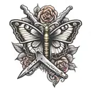 butterfly with knife and brass knuckles tattoo design idea