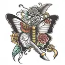 butterfly with knife and brass knuckles tattoo design idea