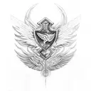 wings with elite dangerous elite togo in the middle down tattoo design idea